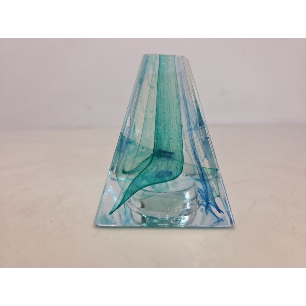 Caithness Glass Paperweight - Pyramid Twists - Blue and White